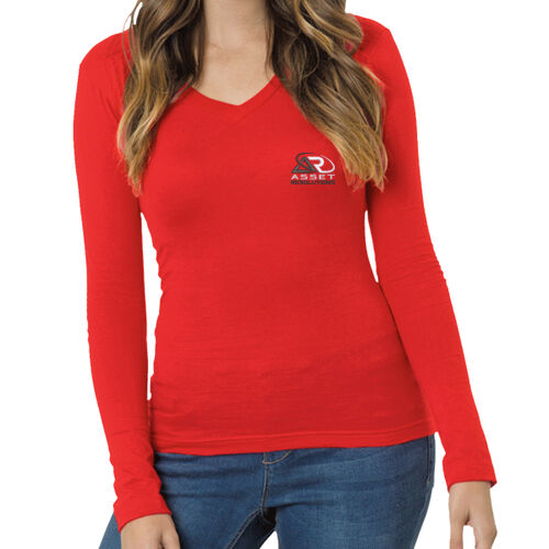 Women's USA-Made Long Sleeve Deep V-Neck - Black/White Thumbnail